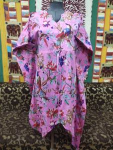 Taille libre Mini manches Boho Beachwear Plus Size femmes coton caftan robe nuits d'été oiseau naturel imprimé Sweet Top Style - Product Image 5