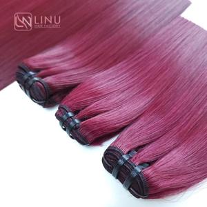 Peluca de cabello humano vietnamita para mujer Genius Weft 100% SDD Ox-Blood Color vino suave HD hueso recto cutícula alineada paquete - Product Image 3