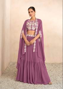 Último diseñador Faux Georgette Seda Bordado Secuencia Trabajo Lehenga Choli Por Fab Zone - Product Image 4