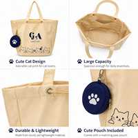 Sac fourre-tout en nylon imprimé chat, beige, sac à bandoulière, grande capacité, sac de transport décontracté pour les courses quotidiennes et les voyages