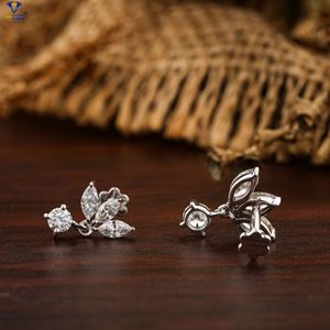 0.49 TDW Marquise et ronde taille brillant diamant boucle d'oreille or blanc 18 carats diamant Hpht/Cvd diamant bijoux - Product Image 2