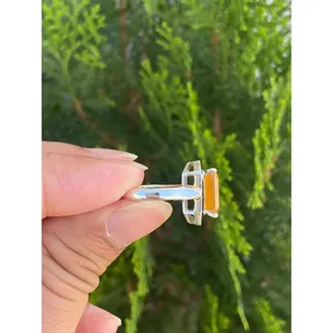 925 Silver Natural Fire <b>Opal</b> <b>Ring</b> Emerald Cut Diamond Dainty Cute Fine Jewelry Gemstone Yellow <b>Gold</b> Setting for Everyday Wear - Product Image 5
