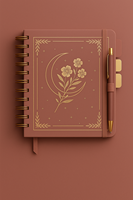 Carnet spirale LABON esthétique avec estampage doré motif fleur de lune, papeterie, journal avec porte-stylo et intercalaires à onglets