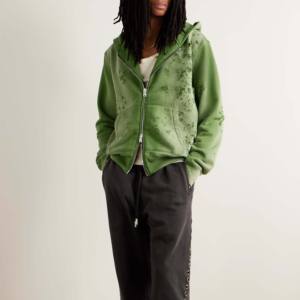 Sweat à capuche oversize en coton et polyester mélangé pour l'hiver, avec fermeture éclair intégrale, thermique, délavé à l'acide, délavé au soleil, effet usé - Product Image 6