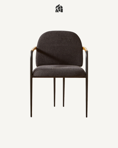 Chaise de salle à manger moderne, écologique et durable, chaise d'appoint rembourrée, structure en métal, accoudoirs en bois, assise en tissu, mobilier de maison - Product Image 4
