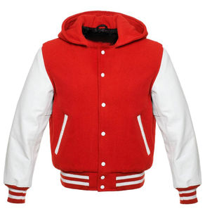 Veste universitaire en cuir rouge de qualité supérieure personnalisée pour hommes Lettermen Casual avec design à capuche - Product Image 3