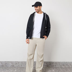 เสื้อฮู้ดมีซิปสำหรับผู้ชายผ้าฝ้าย100% มีสไตล์คอลเลกชั่นระบายอากาศได้ดีย้อมสีล้วนออกแบบโลโก้ได้ตามต้องการ - Product Image 3