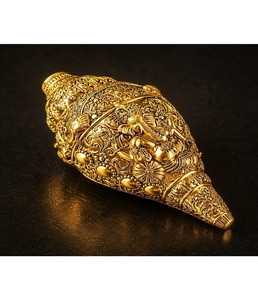 Elegante Ganesh Shankh Chapado en Oro de 24K, Decoración Premium para el Hogar, Oficina, Templo, Mesa, Vastu, Boda, Aniversario, Estilo Minimalista - Product Image 1