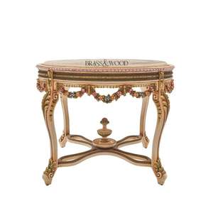 Mesa de entrada clásica de lujo con tablero de mármol y detalles florales pintados a mano - Product Image 2