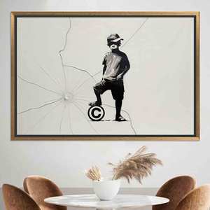 Banksy Boy Canvas Print: Modern Graphic Design Wall Art,GOLD <b>FRAMED</b> CANVAS - Product Image 1