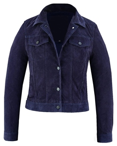 เสื้อเบลเซอร์หนังแกะแบบกระดุมสองแถวสำหรับผู้หญิง สีเขียวไหม หนังกลับ ย้อมสีพื้น ลายเรียบ กันลม ปิดกระดุม ฤดูใบไม้ร่วง ฤดูหนาว - Product Image 2