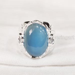 ผู้ค้าส่งบุรุษแหวนธรรมชาติสีฟ้าพลอยพลอยแหวน Birthstone ทุกขนาดอาหรับเครื่องประดับวินเทจแหวนเงิน 925 - Product Image 3