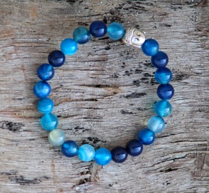 AAA Quality Blue Onyx <b>Charm</b> Adjustable Beaded <b>Bracelet</b> Crystal Rhinestone 8MM Unisex Classic Style Certified Anniversary Gift - Product Image 1