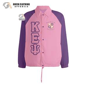 Veste d'entraîneur de sororité Kapa Epsilon Psi, rose, polyester, logo brodé sur le devant, imperméable, légère, vêtements de sororité - Product Image 1