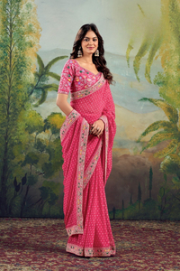 Heavy Banarasi Silk Georgette with Fancy Lace & Heavy Embroidery Quick Dry Formal Saree for Wedding Party Wear All Seasons - Product Image 4