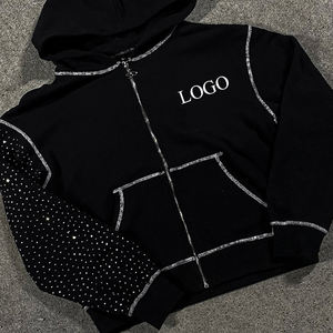 Custom Embroidery Logo Printing Hoodie Heavyweight 100% Cotton <b>Fabric</b> <b>Rhinestone</b> Hoodie - Product Image 3