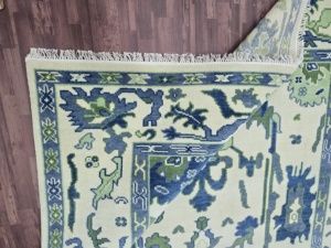 Alfombra con nudo hecha a mano de lana de alta calidad Oushak, nueva alfombra moderna bordada, alfombras de lana abstractas de Oushak de India anudadas a mano - Product Image 3