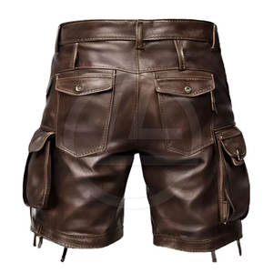 Luxury <b>Men's</b> <b>Leather</b> <b>Shorts</b> Handmade Finish with Panel Stitching and Slim Legs High Street Style Solid Pattern - Product Image 2