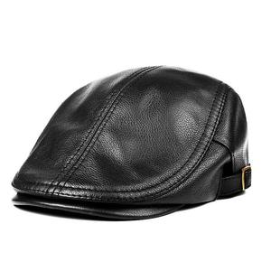 Boina de cuero genuino para hombre, gorra delantera ajustable de 55-61 cm, gorra informal de pico de pato - Product Image 2