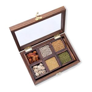 Caja de Especias Rectangular de Madera Hecha a Mano, Ecológica y Económica, con 7 Compartimentos para Especias, Almacenamiento de Especias para Cocina Casera - Product Image 6