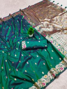 Sari en soie Banarasi Dhwaja Export Premium avec chemisier, doux, formel, orné de Zari cuivré, séchage rapide, toutes saisons, pour mariages - Product Image 4