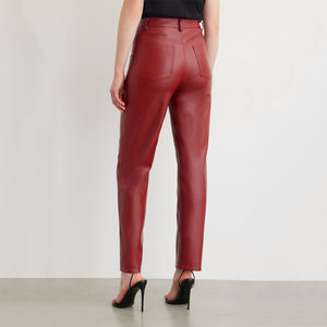 Pantalon en cuir taille haute à jambes larges pour femmes Style Streetwear avec poches décontracté Long Design personnalisé OEM dames pantalon approvisionnement - Product Image 5