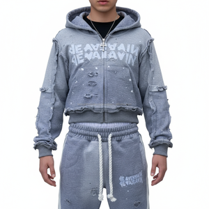 Ensemble sweat à capuche et jogging unisexe délavé à l'acide – Style urbain moderne et technologique - Product Image 1