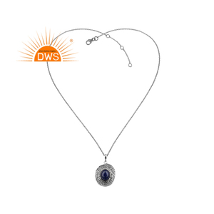Best Selling Oxidized Sterling Silver Natural <b>Lapis</b> <b>Lazuli</b> Gemstone <b>Pendant</b> Necklace Custom Jewelry Manufacturer - Product Image 1