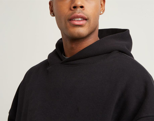 Customize Heavyweight <b>Plain</b> Hoodies No String 480 GSM 500 GSM <b>Men</b> Hoodies 100% Cotton <b>Black</b> color For Side Pocket <b>men</b> <b>Hoodie</b> - Product Image 4