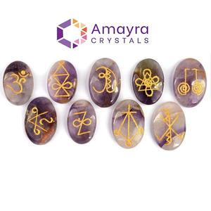 Agate Obsidienne Noire Karuna Reiki 9 Pierre Ovale Set Vente en Gros Cristal Fournitures Cristal Gravé Pierres Amayra Cristaux Exportations - Product Image 2