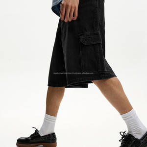 กางเกงขาสั้นผ้ายีนส์เอวกลางแบบฟอกกรดของผู้ชายกางเกงผ้าฝ้าย100% ระบายอากาศและพิมพ์ลายความทุกข์มีโลโก้ - Product Image 5