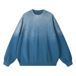 Sweat-shirt en molleton délavé pour hommes et femmes, coupe oversize, col rond vintage, streetwear, impression de logo personnalisé, usine OEM ODM, collection Printemps Soleil 2027 - Product Image 2