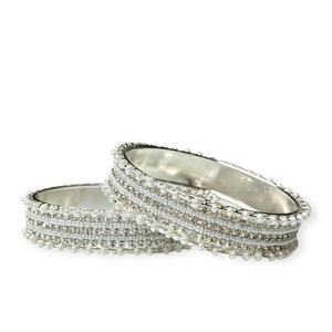 Silver Finish <b>Pearl</b> Designer Trendy Bangles Elegant Bridal Wedding & Party Wear Premium Imitation Jewellery at Wholesale Price - Product Image 1
