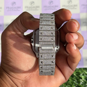 นาฬิกาผู้ชายประดับเพชร VVS Moissanite สแตนเลสสีขาวชุบทองนาฬิกาข้อมือแฟชั่นแนวฮิปฮอปสุดหรู - Product Image 3