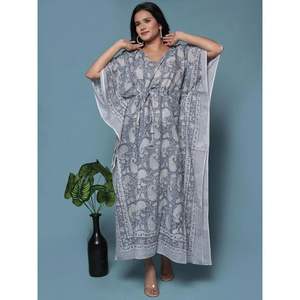 Kaftan largo estampado bloque de mano tamaño libre - Product Image 1