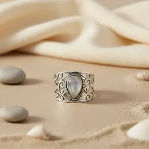 "Women's <b>Statement</b> 925 Silver Moonstone <b>Ring</b> Gemstone Brass Plated Ethnic Bezel Setting Boxed" - Product Image 2