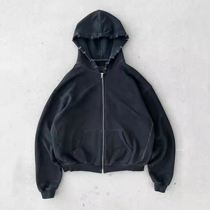 เสื้อฮู้ดแนวสตรีทของผู้ชายเสื้อฮู้ดแบบมีซิปสไตล์ที่ทันสมัยมีเอกลักษณ์ขนาดโลโก้ที่กำหนดเอง450gsm ขายดี - Product Image 6