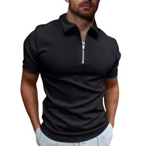 T-shirts de golf décontractés pour hommes coupe ajustée Tops à fermeture éclair à manches courtes en toile unie T-shirts de polo décontractés pour hommes - Product Image 6