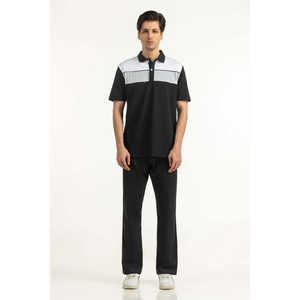 Tejido de punto piqué mezclado para hombre, antiarrugas, con bordado oscuro, liso, de corte alto y ajustado, talla grande MN-PSH-SS25-046, regular, de verano - Product Image 1