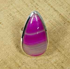Bague en argent sterling avec agate rose du Botswana, forme poire, taille US 6, bijoux en pierres précieuses faits à la main pour femmes - Product Image 4