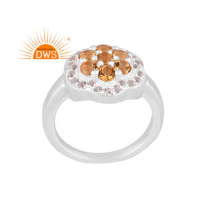 แหวนเรียงซ้อนพลอยสีขาวและพลอยซิทรีนสีเงินสเตอร์ลิง - Product Image 1