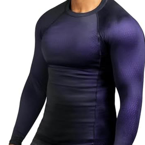 Venta caliente Rash Guard para adultos Logotipo personalizado MMA Patrón único Acabado brillante Mezcla de poliéster elástico Rash Guards en venta - Product Image 1