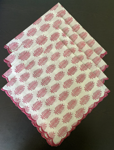 ผ้าเช็ดปากผ้าฝ้ายแท้ 100% สวยงาม ทำมือ พิมพ์ลายบล็อก สีชมพูอ่อน ปักลายใบไม้สีขาว คุณภาพสูง - Product Image 4