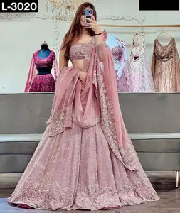 新来的乔其纱点缀着美丽的闪光多莉工作作品Lehenga choli与欧根纱Dupatta为女性穿Choli