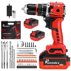 Trapano a Percussione Pointekx 21V Brushless con Mandrino da 13mm, Batteria 3.0Ah, Rosso e Nero, Utensile Elettrico Professionale per Uso Domestico - Product Image 2