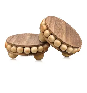 2 Pcs Rehausseurs en bois pour présentoirs Rehausseurs ronds en bois vieilli Rehausseurs en bois de ferme Présentoir sur socle rustique - Product Image 1