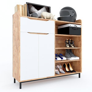 Meuble à chaussures de 1,2 m KG68034, design minimaliste, montage facile, bois de caoutchouc, pieds en fer, 120x35x110 (cm), tiroirs pour meubles de salon - Product Image 1