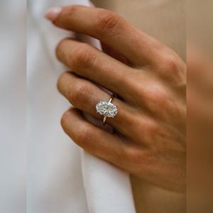 Anillo de Compromiso Solitario Clásico con Diamante Ovalado, Acabado en Oro de 10K, 14K, 18K, Plata y Platino para Fiesta Nupcial - Product Image 2