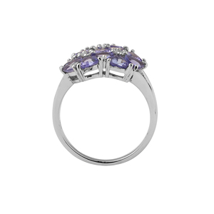 แหวนทองคำแท้สีเหลืองและสีขาว14K พร้อมจี้รูปไข่รูปวงรี Tanzanite ชุบโรเดียม - Product Image 2