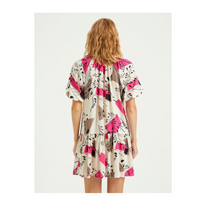 เดรสแขนสั้นผ้าวิสโคสพิมพ์ลายไม่มีซับใน แต่งลายทาง ไม่มีกระเป๋า - Product Image 4